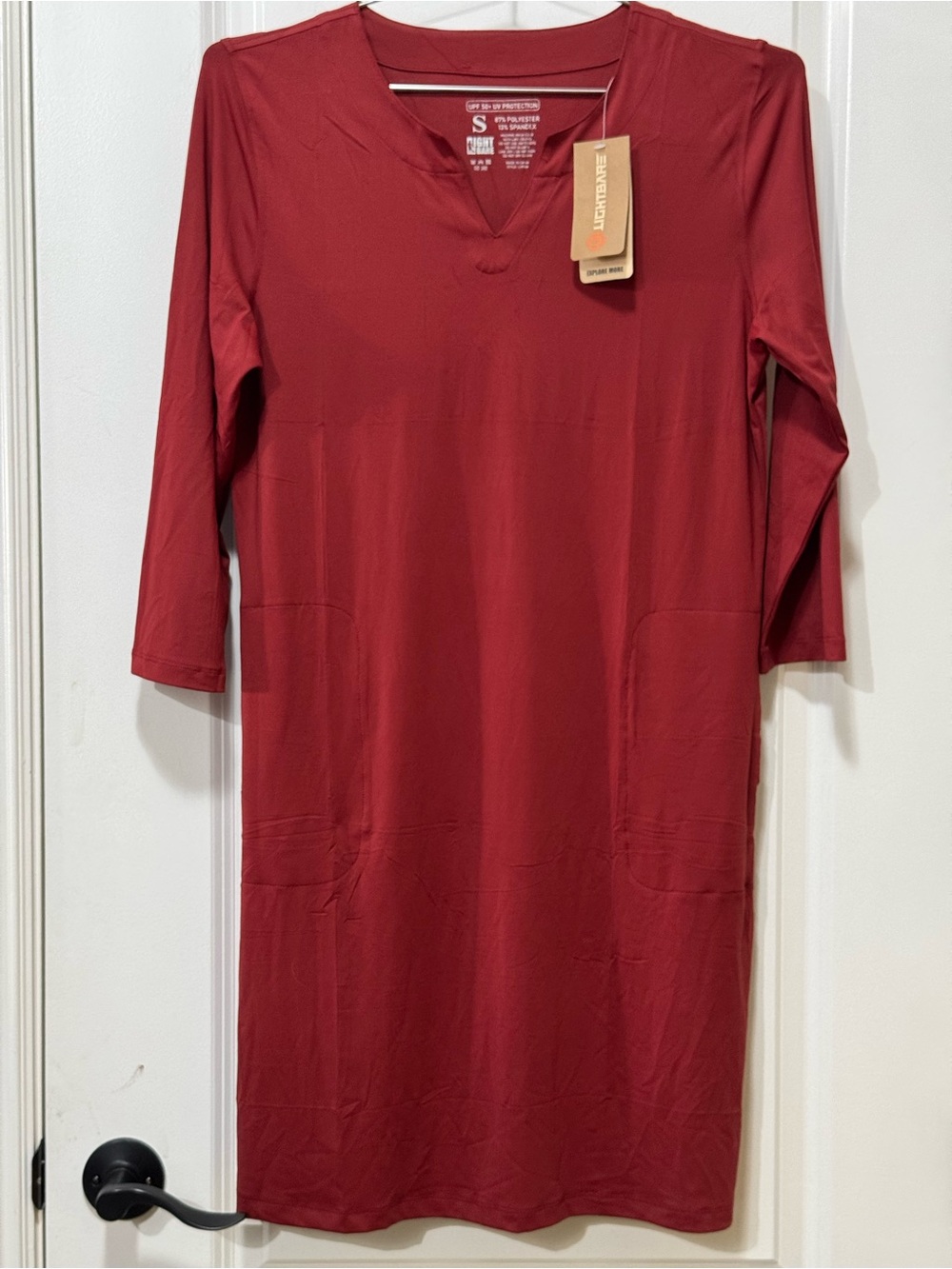 Women’s Midi V-Neck Dress in Deep Ted/Rust Pit 19, Length 36 size small stretch